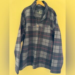 Men's Black and Gray Plaid Zip-Up Sweater